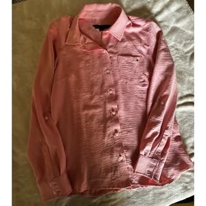 Tommy Hilfiger Women's Pink XS Button Up Collared Long Sleeve Shirt Blouse Top